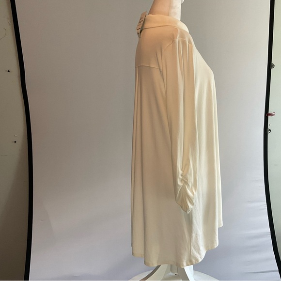 NWT Kim Rogers Small Cream Hi/Lo Button Down Long Sleeve Tunic Shirred Sleeves - Picture 5 of 10